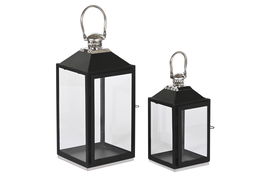 DKD Home Decor Farola Negro Plateado Acero y Cristal 18 x 18 x 41 cm Set de 2