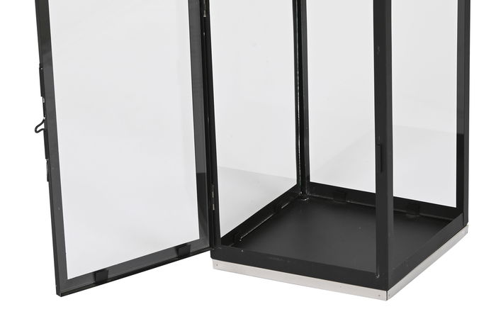 DKD Home Decor Farola Negro Plateado Acero y Cristal 18 x 18 x 41 cm Set de 2
