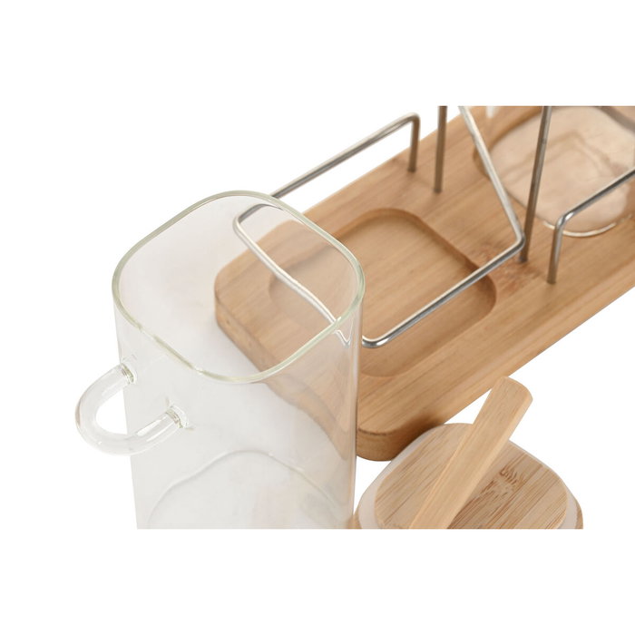 DKD Home Decor Set de 2 Especiere de Cristal y Bambú 260ml