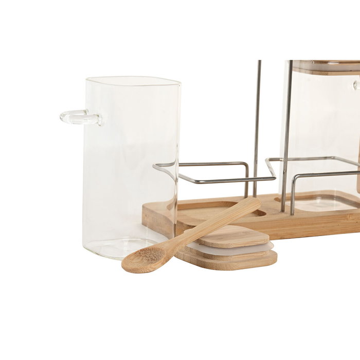DKD Home Decor Set de 2 Especiere de Cristal y Bambú 260ml