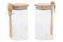 DKD Home Decor Especiero Set de 2 Natural Bambu y Cristal 9 x 16.5 x 18.5 cm