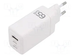 Qoltec Cargador 65W GaN Blanco con 2 x USB-C PD y 1 x USB QC 3.0