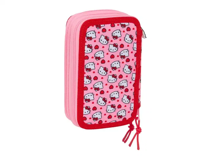 Safta Plumier Escolar Hello Kitty Triple Cremallera con 37 Piezas, 195x125x55 mm