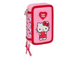 Safta Plumier Escolar Hello Kitty Triple Cremallera con 37 Piezas, 195x125x55 mm