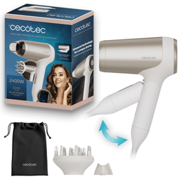 Cecotec IoniCare Power&Go Heaven Champán Secador de Pelo 2000 W, Plegable, con Iones, Concentrador y Difusor, Color Champán
