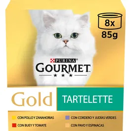 Purina Cat Chow Gourmet Gold Multi Tartallette 8x85g, Comida Húmeda para Gato Adulto con Pollo, Nutrición Completa Sin Colorantes Ni Sabores Artificiales Añadidos