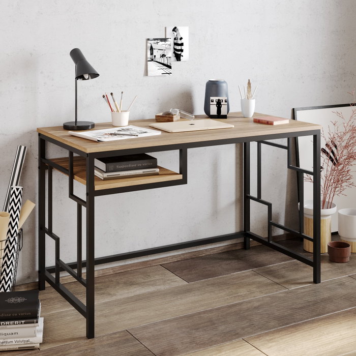 Hanah Home Mesa de Estudio Victory - Negro y Nogal, Tablero Melaminado, Patas Metal, 120cm Ancho