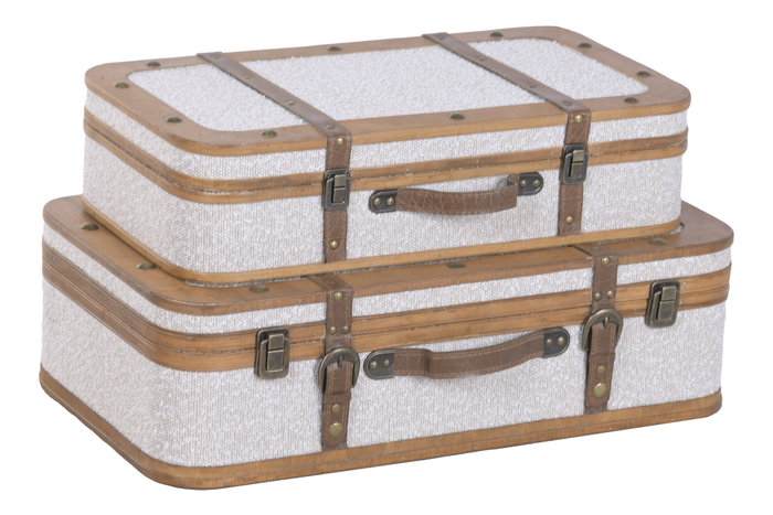 DKD Home Decor Baúl Alpino de Madera y Poliéster, Blanco y Marrón, Set de 2 Piezas (36 x 18 x 62 cm)