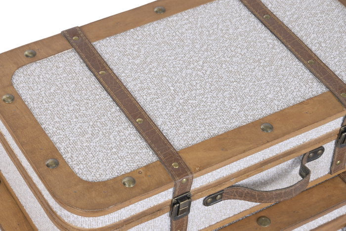 DKD Home Decor Baúl Alpino de Madera y Poliéster, Blanco y Marrón, Set de 2 Piezas (36 x 18 x 62 cm)