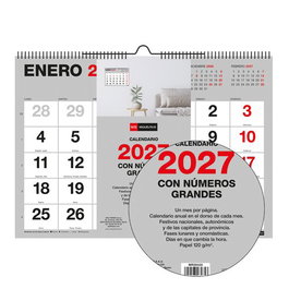 MIQUELRIUS Calendario de Pared Basic Mensual 2027 Números Grandes A3