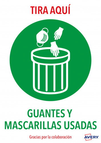 Avery AV_KITCOVID7_ES Señales Adhesivos "Tira Aquí Guantes Y Mascarillas Usadas" PVC Resistente Agua Aceite Suciedad UV Exterior A4 2 uds Avery AV_KITCOVID7_ES Señales Adhesivos "Tira Aquí Guantes Y Mascarillas Usadas" PVC Resistente Agua Aceite Suciedad UV Exterior A4 2 uds
