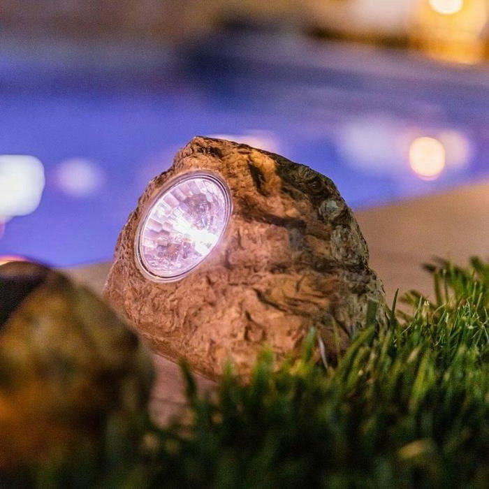 Lumisky Juego de 3 Piedras Solares Rocky Brown con LED Blanco