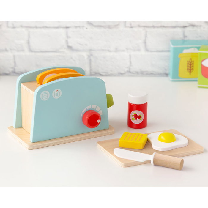 KioKids Tostadora de Madera con Accesorios Azul