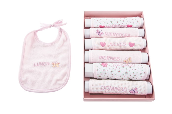 DKD Home Decor Babero Rosa Azul 0-6 Meses Set de 7 (4 Unidades) 29 x 3 x 19 cm