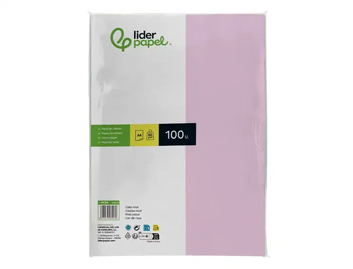 Liderpapel Papel Color A4 80gr Rosa Paquete 100 Hojas