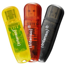 Intenso STICK Rainbow USB Flash Drive 2.0 3x32GB Pack (Yellow/Red/Black) - Velocidad Lectura 28 MB/s, Transparente