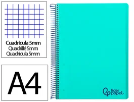 Liderpapel Cuaderno espiral A4 Micro Wonder verde turquesa 120 hojas cuadrícula 5mm