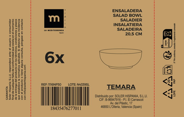La Mediterranea Ensaladera Opal Temara 20cm