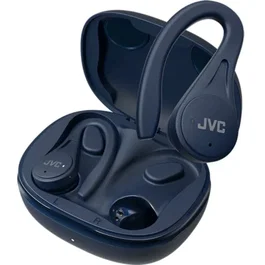 JVC HA-EC25T Auriculares True Wireless Deportivos Bluetooth 5.1 con Gancho, Resistencia IPX5 al Agua, Autonomía 30 Horas con Estuche de Carga, Azules