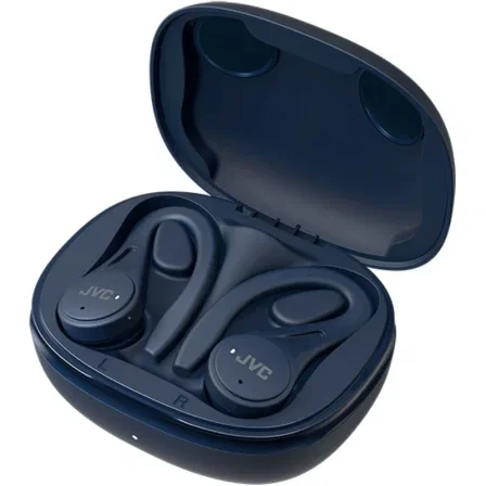 JVC HA-EC25T Auriculares True Wireless Deportivos Bluetooth 5.1 con Gancho, Resistencia IPX5 al Agua, Autonomía 30 Horas con Estuche de Carga, Azules