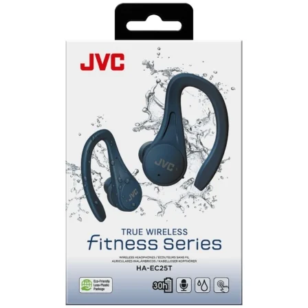 JVC HA-EC25T Auriculares True Wireless Deportivos Bluetooth 5.1 con Gancho, Resistencia IPX5 al Agua, Autonomía 30 Horas con Estuche de Carga, Azules