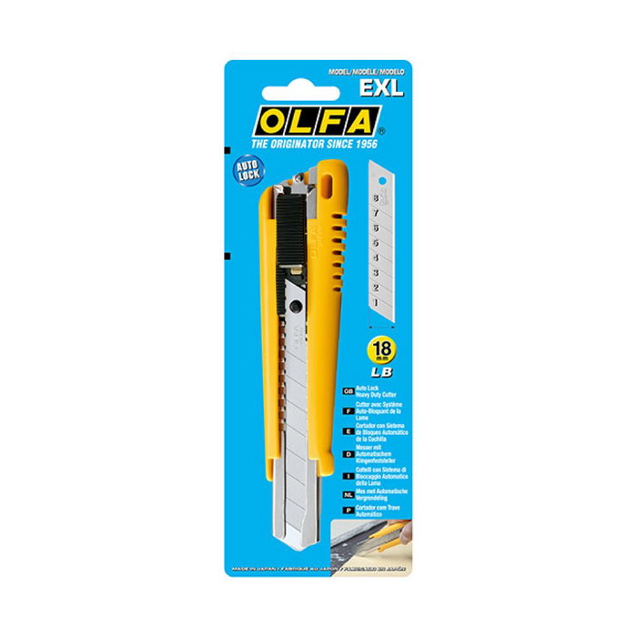 Olfa Cúter EXL con Bloqueo Automático y Cuchilla de 18 mm para Papel, Cartón, Escayola y Vinilo