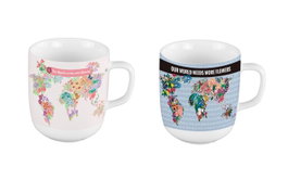 DKD Home Decor Set de Tazas de Porcelana WORLD&FLOWERS Multicolor