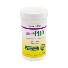 Natures Plus Ultra Pro Probiotico 30 Capsulas - Simbiotico 11 Cepas, 40 Mil Millones UFC con Acai