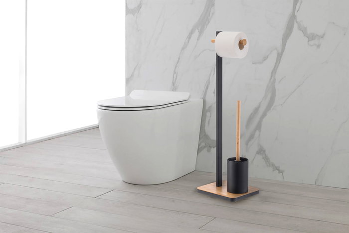 Inde Portarrollos WC con Escobillero y Bambú, 18.4 cm (Ancho) x 73 cm (Alto) x 22 cm (Largo) (4 Unidades)