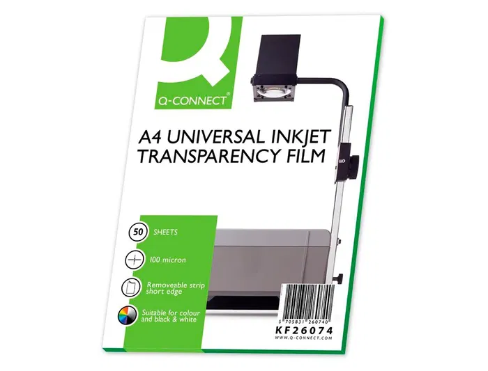 Q-connect Transparencia DIN A4 KF26074 para Ink-jet, Caja de 50 Hojas, 100 micras