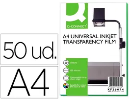 Q-connect Transparencia DIN A4 KF26074 para Ink-jet, Caja de 50 Hojas, 100 micras