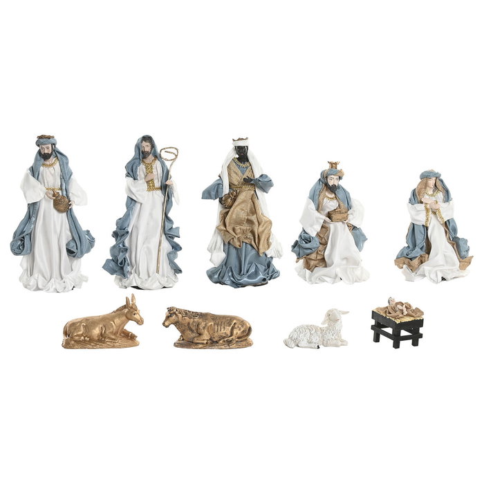 DKD Home Decor Nacimiento Navidad Moderna Azul Blanco Poliester Set 9 Piezas 15 x 30 x 20 cm