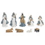 DKD Home Decor Nacimiento Navidad Moderna Azul Blanco Poliester Set 9 Piezas 15 x 30 x 20 cm