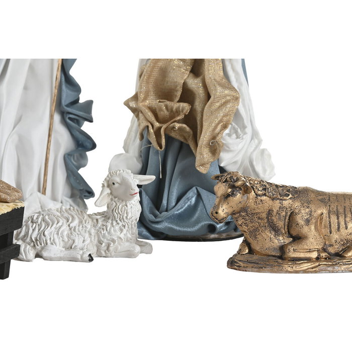DKD Home Decor Nacimiento Navidad Moderna Azul Blanco Poliester Set 9 Piezas 15 x 30 x 20 cm
