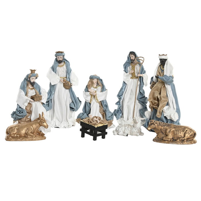 DKD Home Decor Nacimiento Navidad Moderna Azul Blanco Poliester Set 9 Piezas 15 x 30 x 20 cm