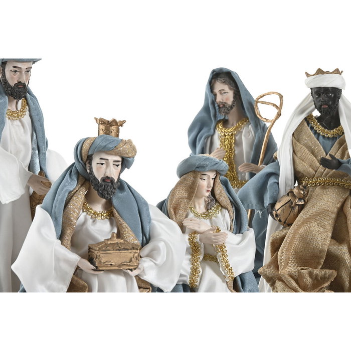 DKD Home Decor Nacimiento Navidad Moderna Azul Blanco Poliester Set 9 Piezas 15 x 30 x 20 cm