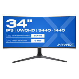 JAPANNEXT JN-IPS340UWQHD60C-C65W-HS Monitor Curvo 86.4 cm (34 Pulgadas) IPS UltraWide QHD 3440x1440 5ms 60Hz HDR10 AMD FreeSync 99% sRGB USB-C 65W Negro/Plata
