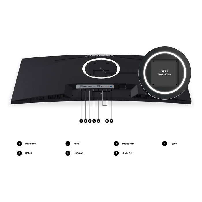 JAPANNEXT JN-IPS340UWQHD60C-C65W-HS Monitor Curvo 86.4 cm (34 Pulgadas) IPS UltraWide QHD 3440x1440 5ms 60Hz HDR10 AMD FreeSync 99% sRGB USB-C 65W Negro/Plata