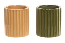 DKD Home Decor Vela Cera Parafina Ceramica Verde Mostaza 8 x 9 x 8 cm (6 Unidades)