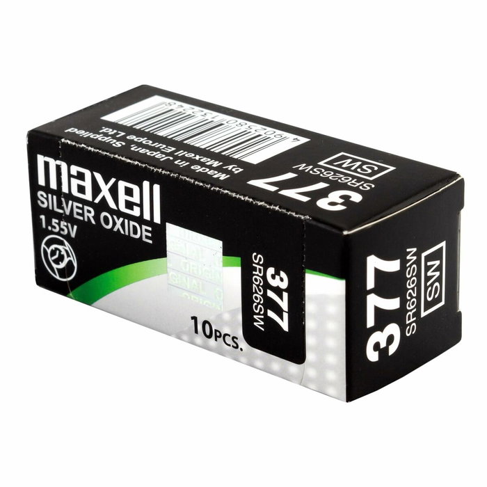 Maxell Micro Pilas Planas de Óxido de Plata 1,55V SR626SW 377, Caja de 10 unidades Maxell Micro Pilas Planas de Óxido de Plata 1,55V SR626SW 377, Caja de 10 unidades