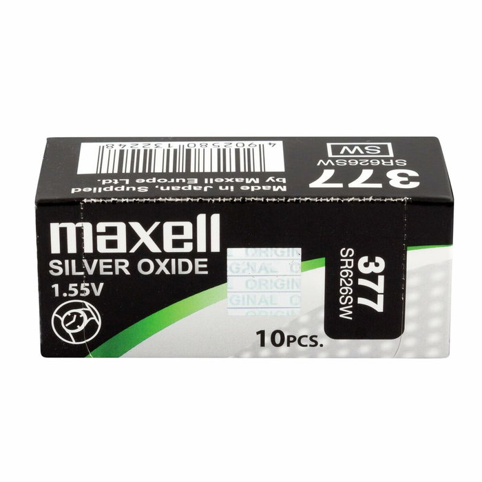 Maxell Micro Pilas Planas de Óxido de Plata 1,55V SR626SW 377, Caja de 10 unidades Maxell Micro Pilas Planas de Óxido de Plata 1,55V SR626SW 377, Caja de 10 unidades