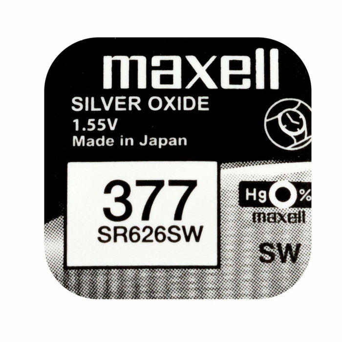 Maxell Micro Pilas Planas de Óxido de Plata 1,55V SR626SW 377, Caja de 10 unidades Maxell Micro Pilas Planas de Óxido de Plata 1,55V SR626SW 377, Caja de 10 unidades