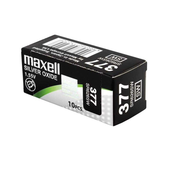 Maxell Micro Pilas Planas de Óxido de Plata 1,55V SR626SW 377, Caja de 10 unidades Maxell Micro Pilas Planas de Óxido de Plata 1,55V SR626SW 377, Caja de 10 unidades