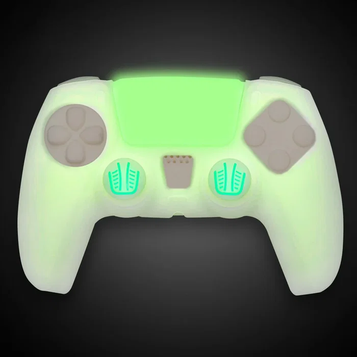 FR-TEC FT0036 Kit Custom Glow in the Dark PS5 - Funda de Silicona, Grips y Sticker Touchpad, Verde