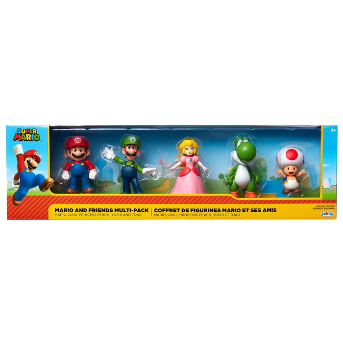 JAKKS PACIFIC Pack de 5 Figuras Articuladas Super Mario (Mario, Luigi, Peach, Yoshi, Toad) de 6 cm