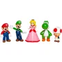JAKKS PACIFIC Pack de 5 Figuras Articuladas Super Mario (Mario, Luigi, Peach, Yoshi, Toad) de 6 cm