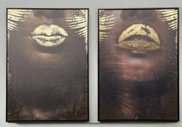 DKD Home Decor Cuadro Lienzo Labios Dorado Surtido de 2