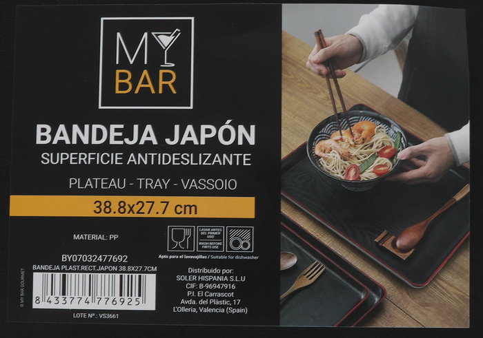 My Bar Bandeja Rectangular Plástico Japonés 38.8 x 27.7 cm (12 Unidades)