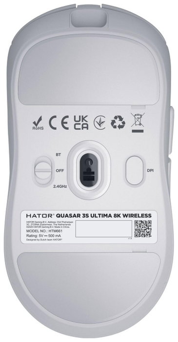 Hator Quasar 3S Ultima 8K Wireless Ratón Gaming Blanco 30000 DPI 2.4GHz Bluetooth USB-C Recargable
