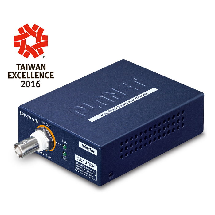Planet LRP-101C-KIT Transmisor y Receptor Long Reach PoE sobre Coaxial - Kit Extensor, 1000 m, 10/100 Mbps, IEEE 802.3af/at, Plug and Play, Color Azul
